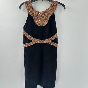 Free People Shisha Embroidered Halter Mini Dress Black & Bronze Size M Boho